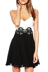 Two-Toned Ruched Stretchy Backless Embroidered Summer Cocktail Skater Dress/Club Dress/Party Dress 