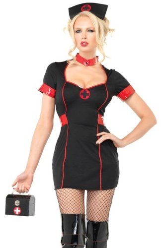 New Sexy Black Nurse Outfit Adult Halloween Costume