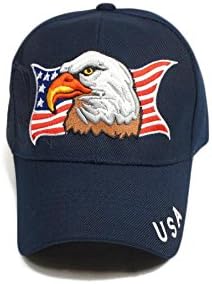 Patriotic Embroidered USA Flag &amp; American Bald Eagle Baseball Cap