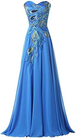 Rzlmin Women's Long Elegant Evening Dress Embroidery Prom Gown Size 8 Sky Blue