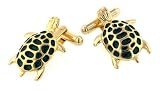 Attractive yellow gold plated turtle cufflinks with green enamel accents with presentation box. Made in the U.S.A