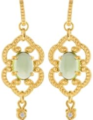 Jewelplus Granulated Design Dangle Earrings 14K Yellow Complete With Stones Pair