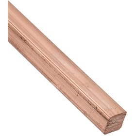 Copper 110-H04 Square Bar, ASTM B187, 3/8" Thick, 24" Length