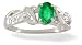 14K White Gold Genuine Oval Emerald and Diamond Ring