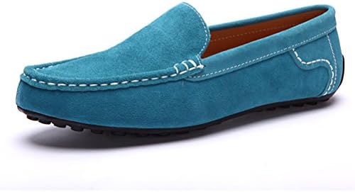 Jasoy Men's Suede Peas Blue Pedal Grip Driving Loafers Size 8.5 Azure