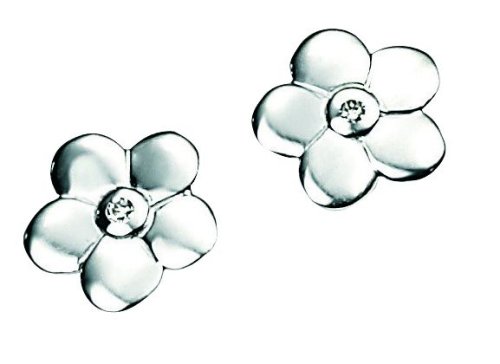 D for Diamond E3504 Sterling Silver Girls Diamond set Flower Stud Earrings
