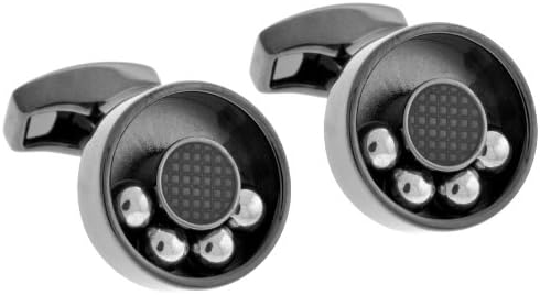 Tateossian Roto Moto Round Gunmetal Cufflinks w/Black Stamped Enamel Center