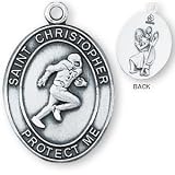 Sterling Silver Saint Christopher Mens-Boys Football Medal and 24-inch Chain