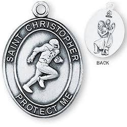 Sterling Silver Saint Christopher Football Medal with 24-inch Chain