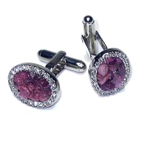 SILVER-Colored Men's Cuff Links. Cherry Quartz Stones Cufflinks
