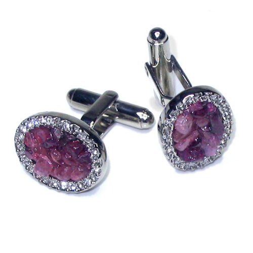Click here to buy SILVER-Colored Mens Cuff Links. Cherry Quartz Stones Cufflinks.