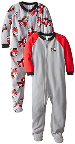 Boy's Size 4T Puppy Dog Fire Truck Set of 2 Fleece Footed Pajama Sleepers