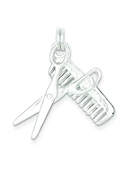 Sterling Silver Comb & Scissors Charm Stylist Pendant