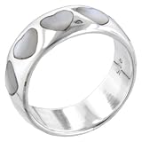 Sterling Silver Mother Pearl Hearts Ring (size 6,7,8,9)