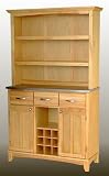 Large Natural Wood Buffet with Stainless Steel Top and Open Shelf Hutch
