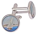 Silver plated yacht or sailboat image cufflinks with presentation box. Made in the U.S.A