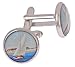 Silver plated yacht or sailboat image cufflinks with presentation box. Made in the U.S.A