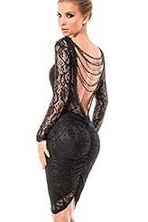 Sexy Long Sleeves Lace Backless Winter Midi Dress 