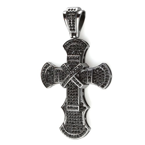 Black Plated CZ Cubic Zirconia Hip Hip Iced Blackout Micro Pave Mens Religious Cross Pendant (4 inch x 2 inch)