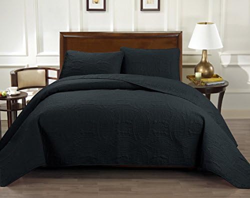 Oversize 100 "X 106" Coverlet Set-SALE-3-Piece Bedspread-Super Soft-SALE-HIGHEST QUALITY Brushed Microfiber Quilt-Great Gift Idea (Full / Queen, Black)