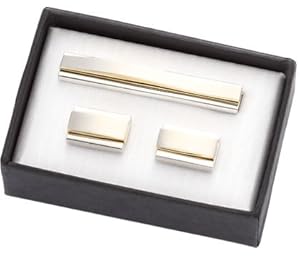 Aeropen International CUT-21 2 Tone Gold-Silver Metal Cufflinks with Matching Tie Clip in Black Cardboard Gift Box