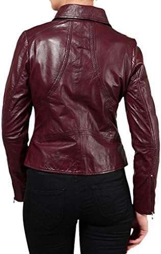 Awwalleather Women's Stylish Motorcycle Leather Jacket WJ 67 Large Maroon
