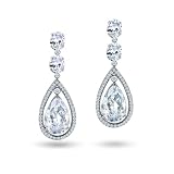 Bling Jewelry Clear CZ Silver Oval Teardrop Dangle Chandelier Earrings