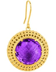 14 Karat Yellow Gold Textured Round Drop Earring With Amethyst Stone ""
