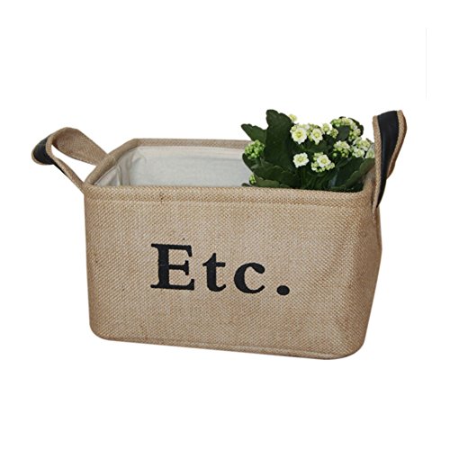 Vintage Eco-friendly Jute Linen Square Storage Bin for Organizing Toys Clothing Books Gift Baskets (Small 11.8