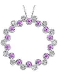 0.20 Cts Diamond & 0.82 Cts Pink Sapphire Circle Pendant in 14K White Gold