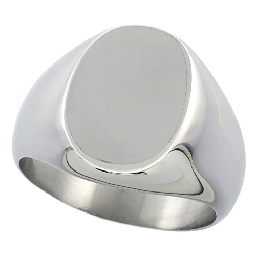 Surgical Steel Oval Signet Ring Solid Back Flawless Finish 5/8 inch, sizes 5 to 10