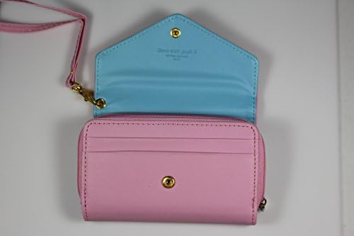 Wristlet Synthetic Leather Multi-functional Envelope Wallet Pouch Purse Phone Case Cover fits iphone 5S Samsung Galaxy S3 and smaller phones, LIGHT PINK