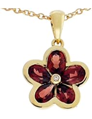 Tommaso Design (tm) Flower Pendant made with Diamond and Pear Shape Genuine Garnet