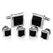 Cufflinks and Studs Set for Tuxedo - Formal Black with Shiny Silver Trimming by Men's Collections (cs1)