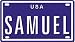 SAMUEL USA MINI METAL EMBOSSED LICENSE PLATE NAME FOR BIKES, TRICYCLES, WAGONS, KIDS DOORS, GOLF CARTS, BABY STROLLERS, PEDAL CARS. OVER 400 NAMES AVAILABLE. TYPE IN NAME USA PLATE IN SEARCH. YOUR NAME WILL SHOW UP.