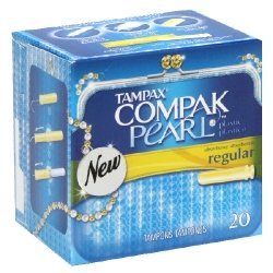 Tampax Compak Pearl Tampons, Plastic, Regular Absorbency, 20 ct.