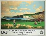 Art Poster Print - Golf in Northern Ireland - Artist: Wilkinson - Poster Size: 28 X 22 inches
