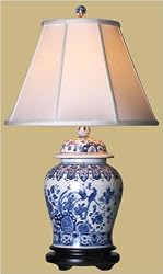 Asian Furniture & D&eacute;cor - 30" Ming Chinese Blue & White Birds & Flowers Oriental Spice Jar Lamp