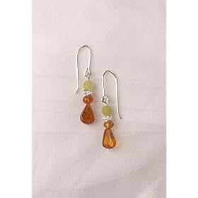 Amber, Citrine and Jade Dangle Earrings by 