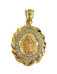 14K Tri-Color Gold Nuestra Señora de Guadalupe Charm Pendant 17 x 22 mm or 11/16 x 7/8 inch