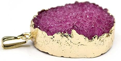 Finished Golden Plated Drusy Quartz Crystal Pendant Pink, Natural Gemstone Charms For Jewelry Making &amp; Art Projects