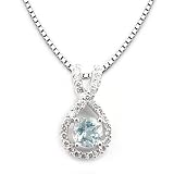 14k White Gold Aquamarine and Diamond Pendant with Chain