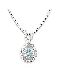 14k White Gold Aquamarine and Diamond Pendant with Chain