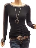 Patty Women Stunning Trimmed Boat Neck Long Sleeve Blouse Knit Top