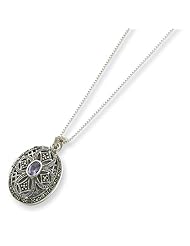 Sterling Silver Marcasite & Amethyst Locket on 24 Chain Necklace