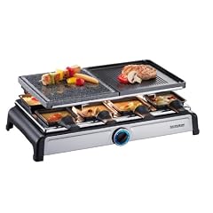 Severin RG 2619 Raclette-Partygrill mit Naturgrillstein, chrom-schwarz / 8 Pf�nnchen / 1300 W / inkl. Cr�pes-Gussplatte