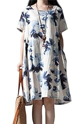 Vintage Cotton/Linen Short Sleeves Midi Dress 