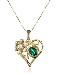 14k Yellow Gold-Plated Sterling Silver Created Emerald and White Sapphire "MOM" Pendant Necklace (3/4 cttw), 18"