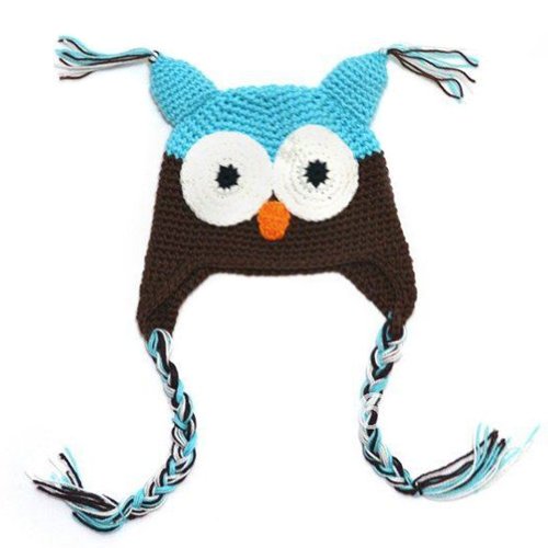 LOCOMO Baby Knit Beanie Crochet Hoot Owl Hat Cap Ear Flap Blue Brown FBA003BLU
