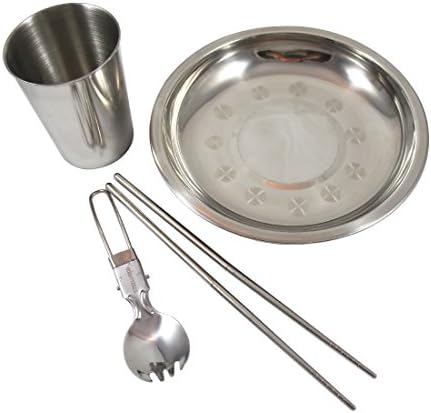 STEELUTION Outdoor Dinnerware Set - Stainless Steel Camping Cookware Kit - Lightweight, Easy to Clean Chef Camp Gear - Includes Chopsticks